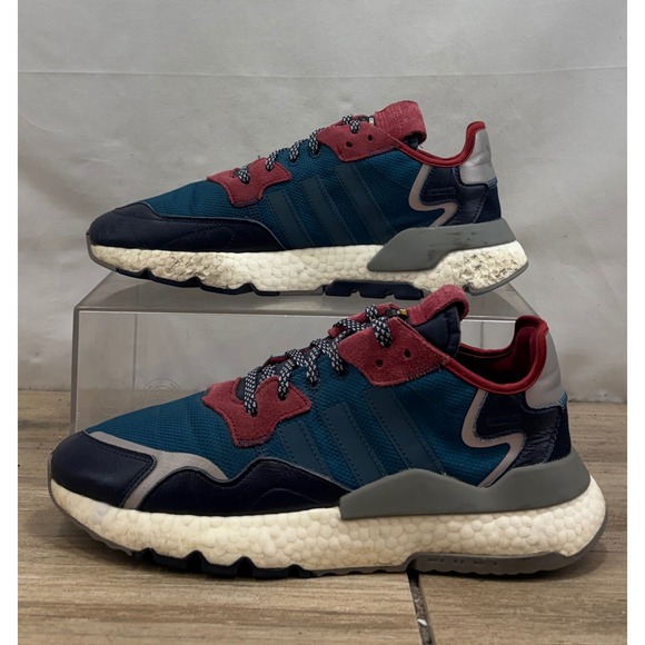 Adidas Nite Jogger Mens Sz 10 Teal Burgundy Suede Boost Sneakers EE5872 - Picture 2 of 10